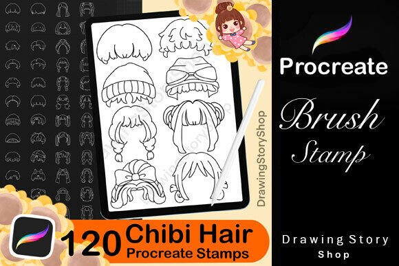 Download 120 Procreate Hair Chibi Stamp Brushes - Procreate hair Collection