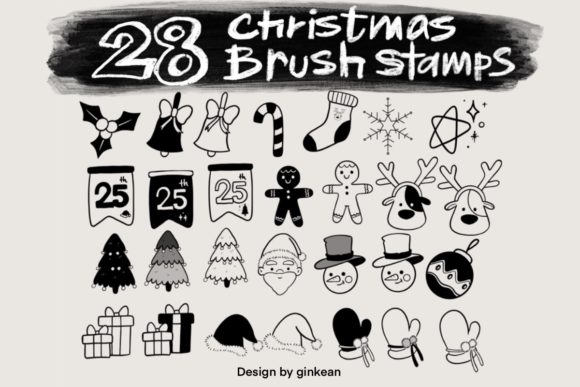 Download 28 Christmas Brush Stamp for Procreate - Christmas brush Collection