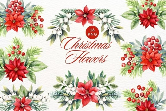 Download Christmas Watercolor Poinsettia Flower - Premium Bundle