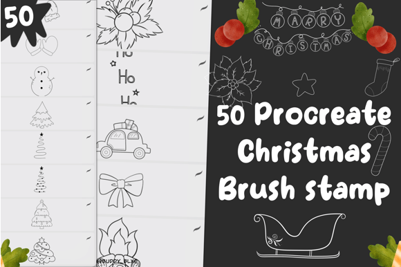 Download 50 Christmas Brush Procreate Stamps - Christmas brush Collection