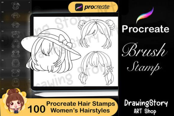 Download 100 Procreate Hair Style Stamps: Women's - Procreate hair Collection