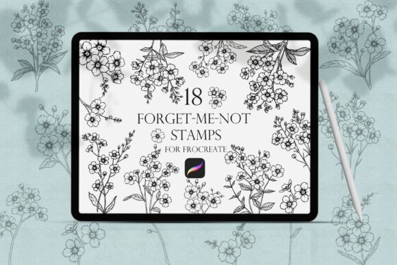 Download Forget-me-not Procreate Line Art Stamps - Procreate line Collection