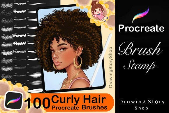 Download 100 Procreate Hair Curly Brushes - Procreate hair Collection